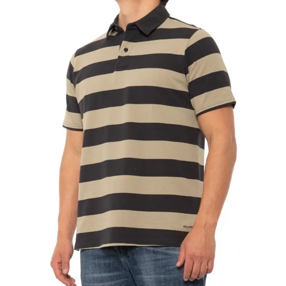 Filson Men’s Striped Polo Shirt Kakai & Faded Blue